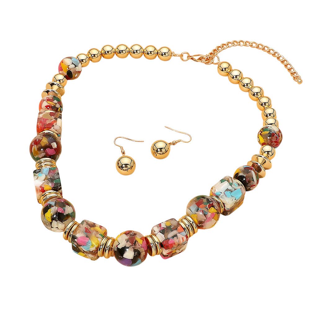 Chunky Abstract Resin Beaded Statement Necklace