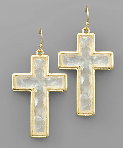 Shell Glass Cross Earrings