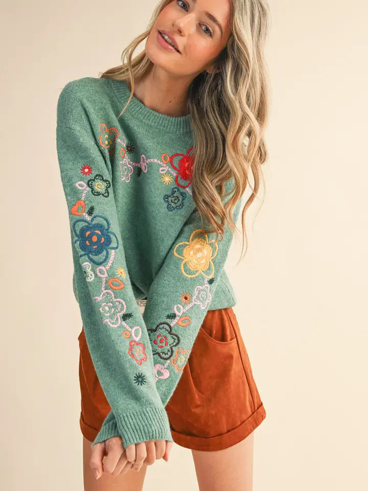 Floral Embroidery Sweater