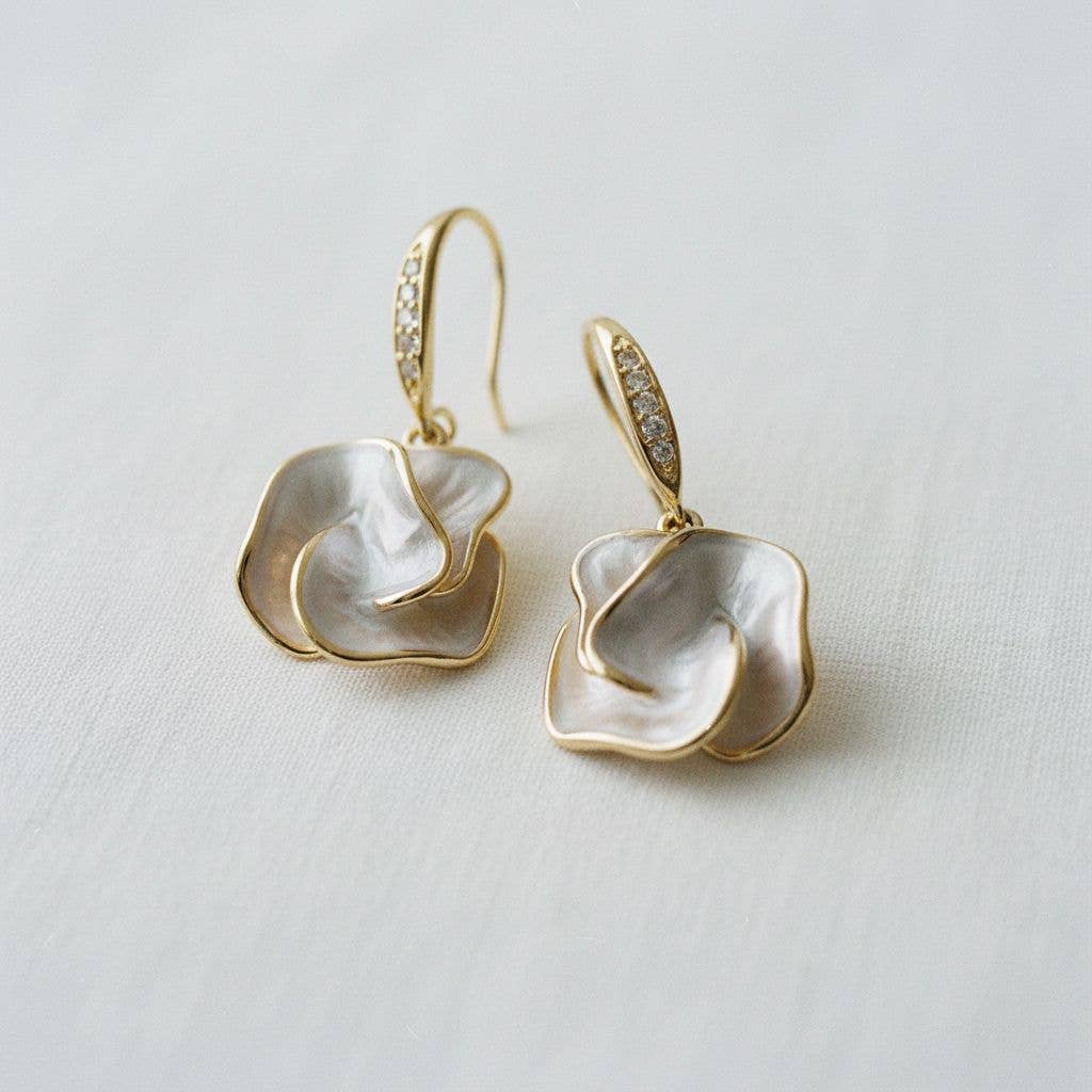 Handmade Enamel Camellia Flower Dangle Earrings