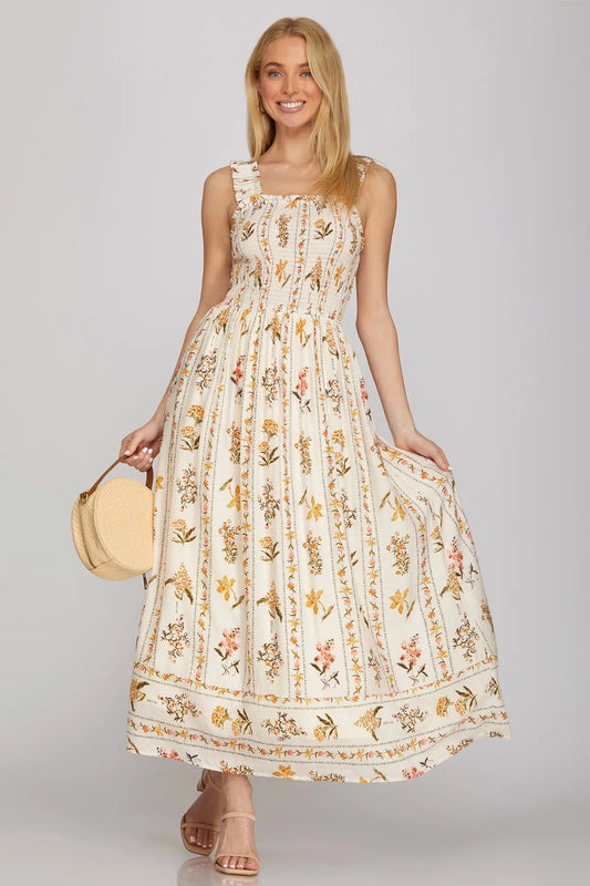 Floral Print Smocked Maxi Dress