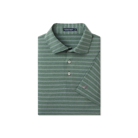 Southern Marsh Newcastle Stripe Featherlight Polo-Dark Green
