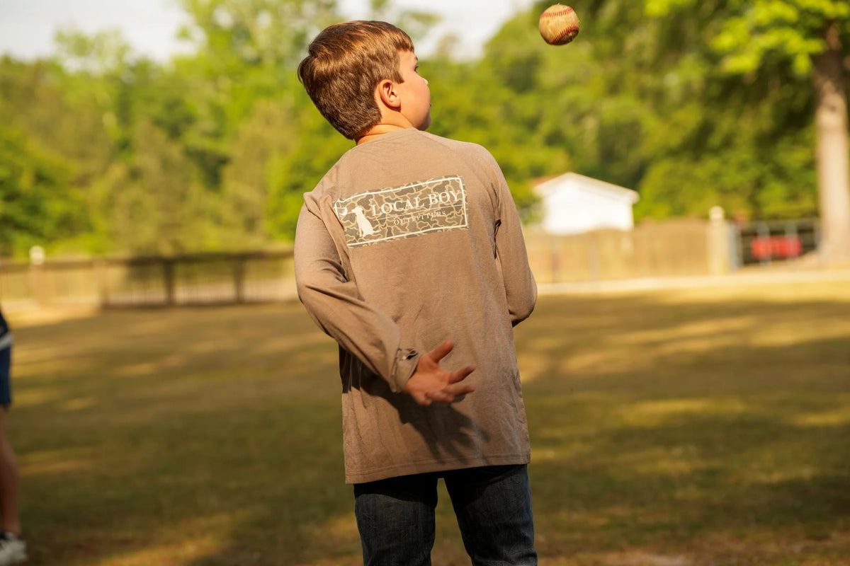 Local Boy YOUTH Sand Dog & Moon LS Heather Performance Tee-Copper