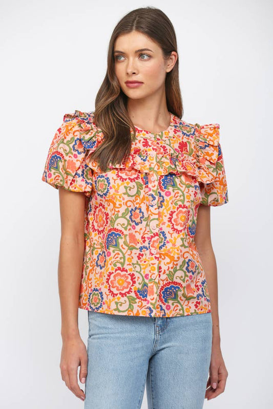 Ruffled Yoke Button Down Top