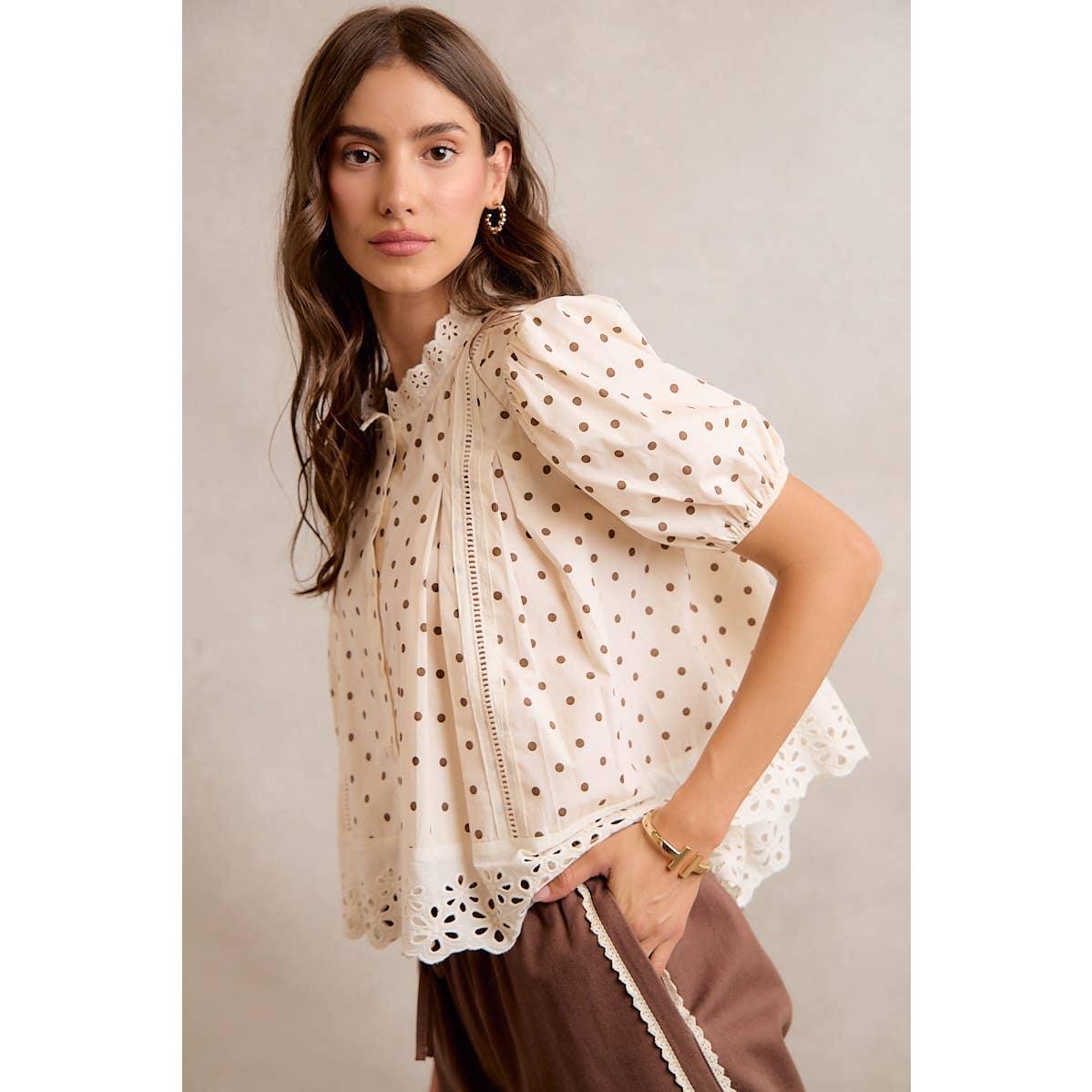 Polka Dot Lace Trim Top