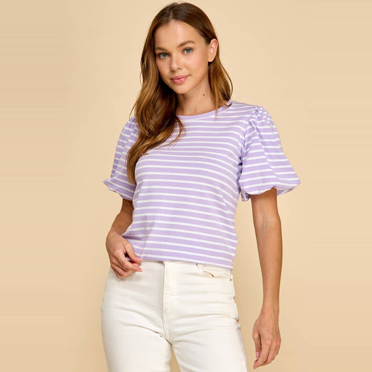 Striped Top with Puffed Sleeves