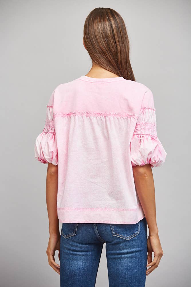 Gathered Puff Slv Mineral Washed Top