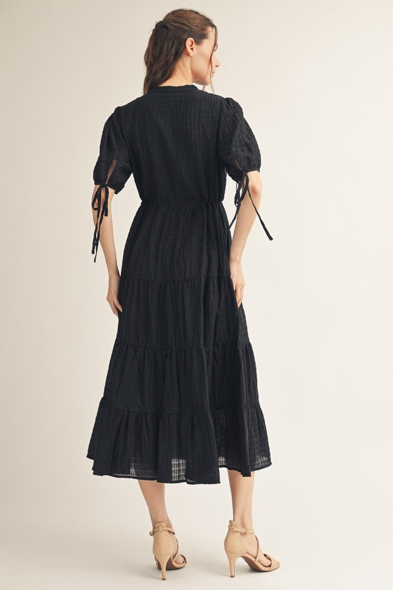 Drawstring Waist Tiered Midi Dress