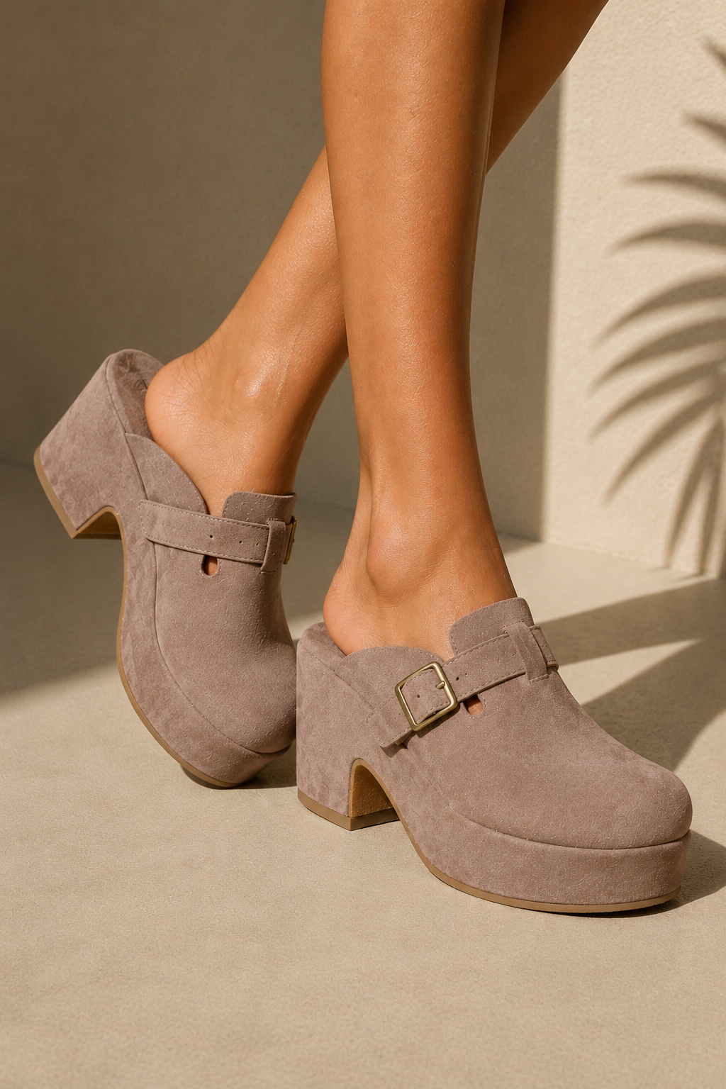 Suede Platform Buckle Mule Clog