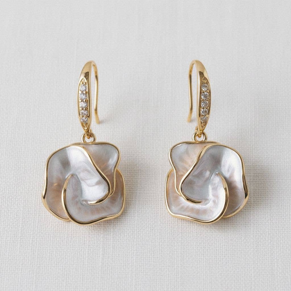 Handmade Enamel Camellia Flower Dangle Earrings