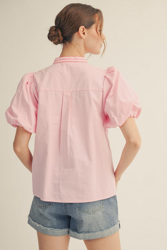 Embroidery Detail V-notched Neck Solid Top