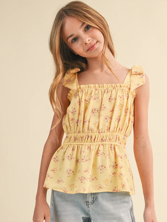 Girls Bow Shoulder Peplum Top