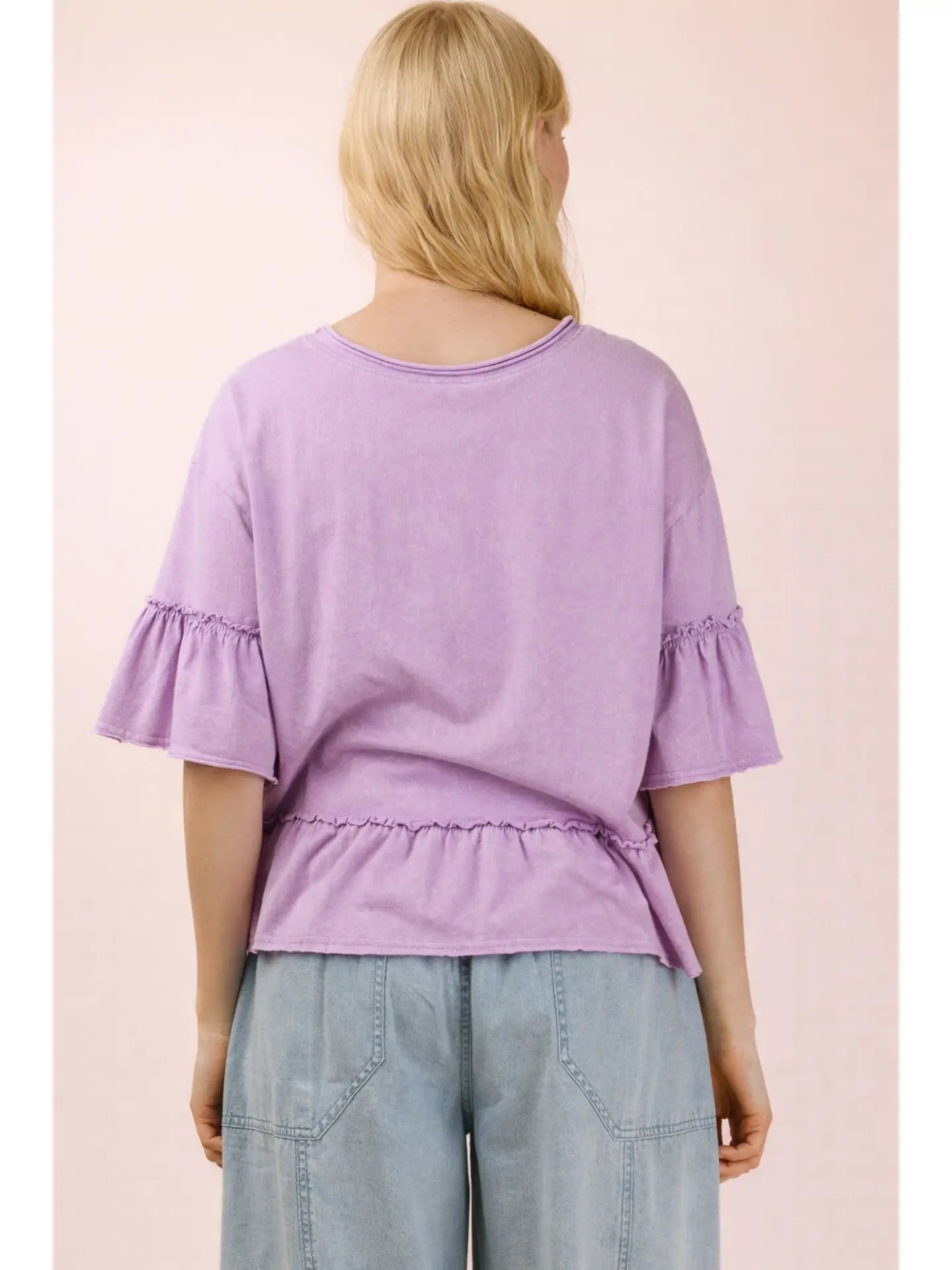 Mineral Washed Ruffle Detail Knit Top