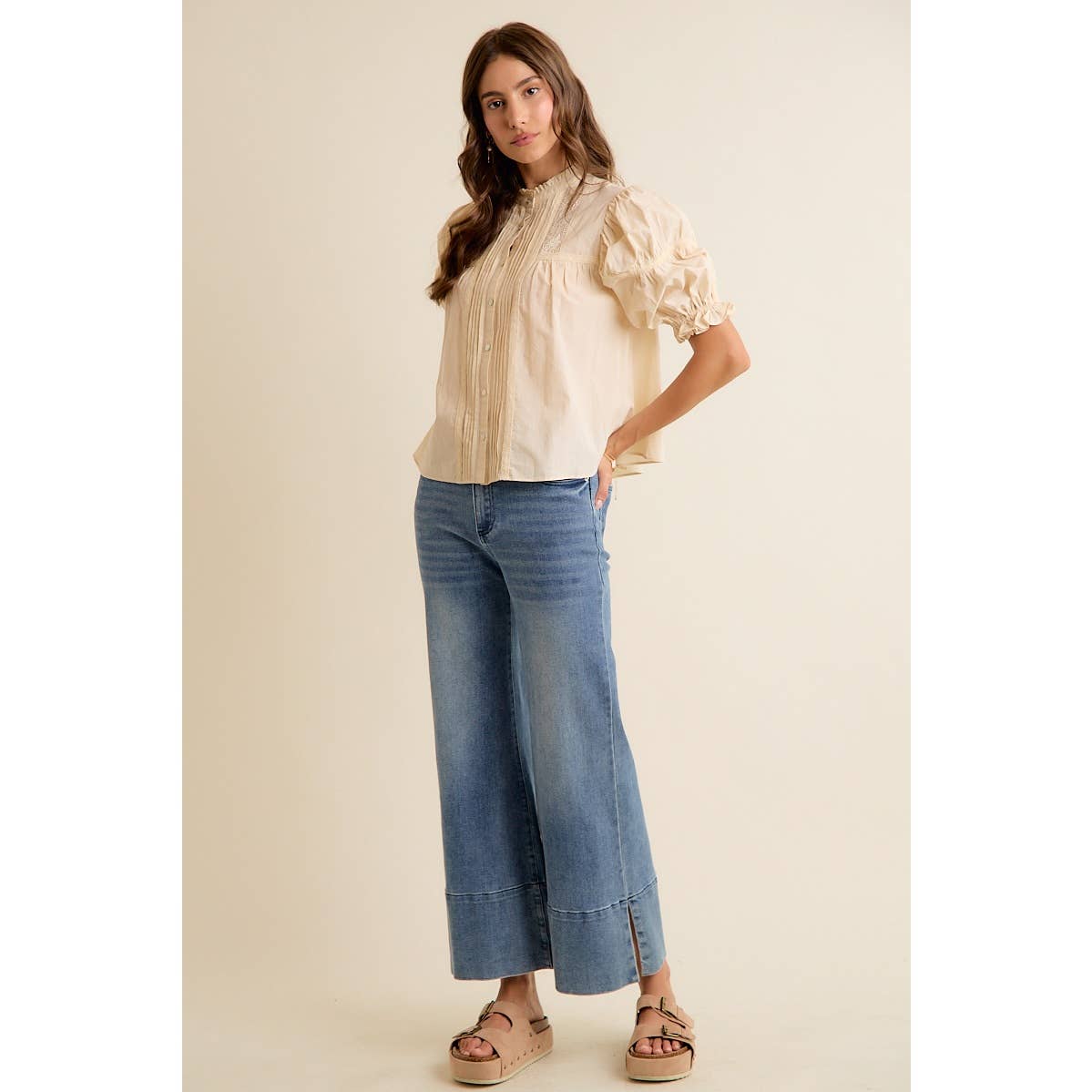 Lace Button Down Short Sleeve Top