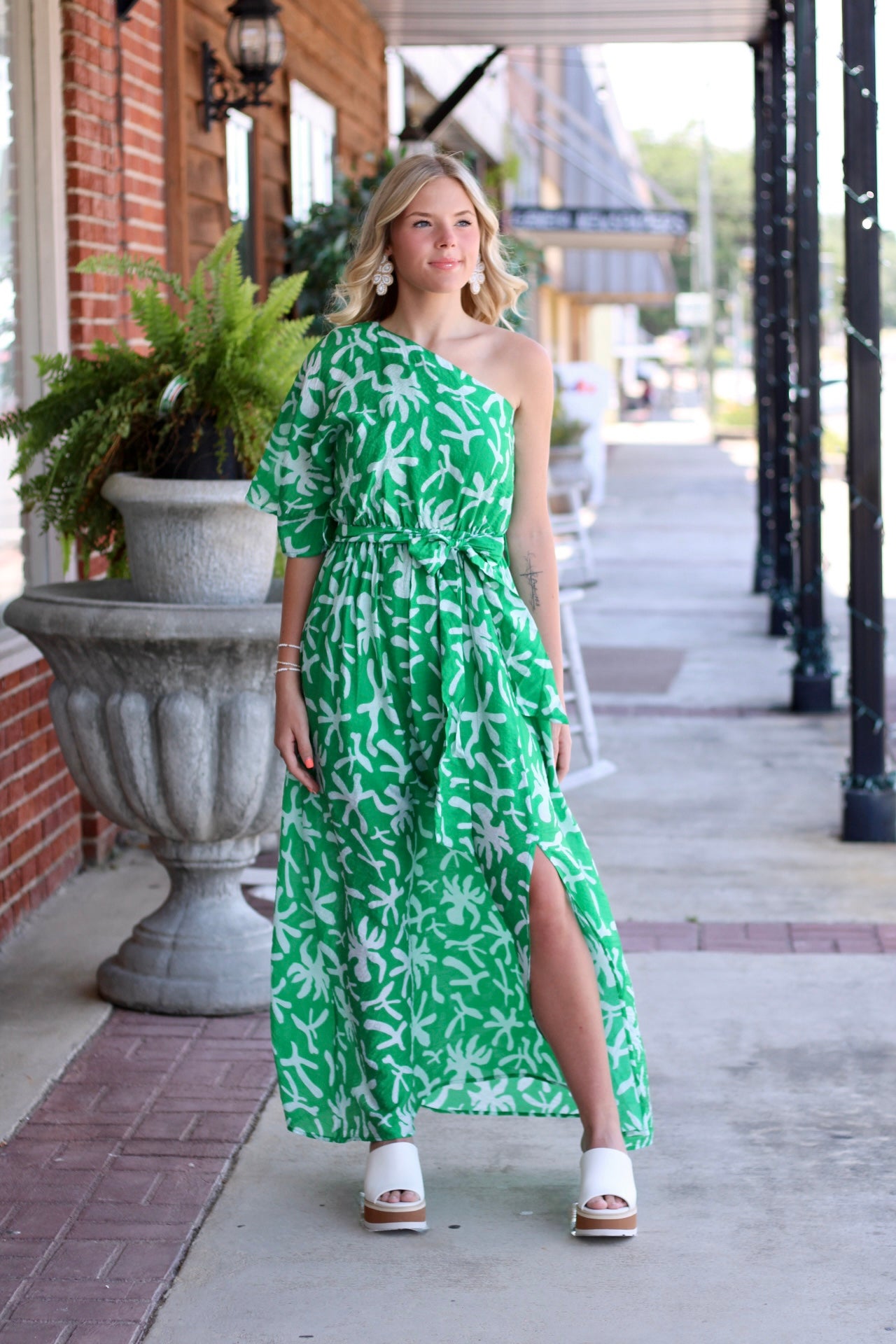 Printed One Shoulder Maxi Dress