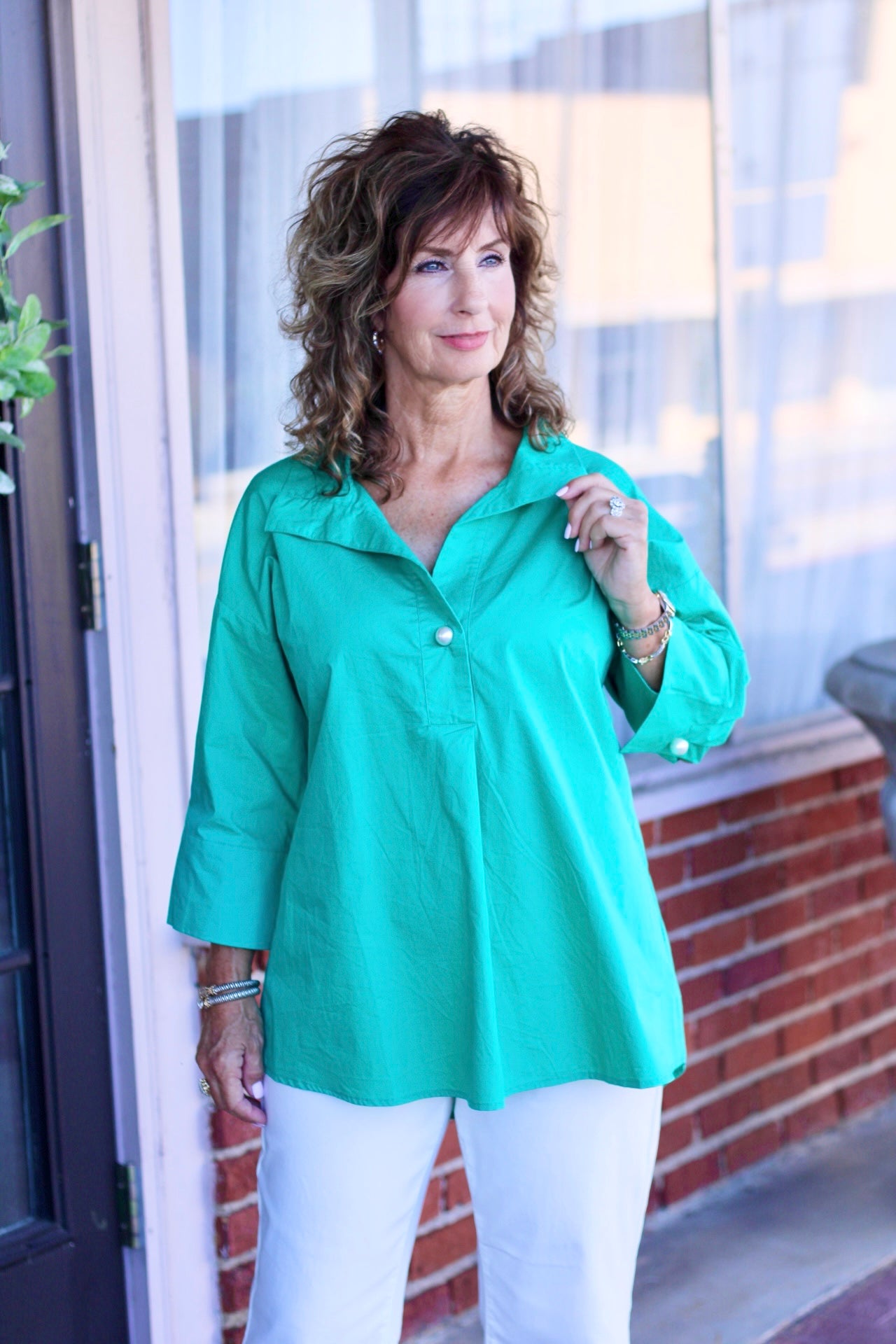 Collared Pearl Button Top