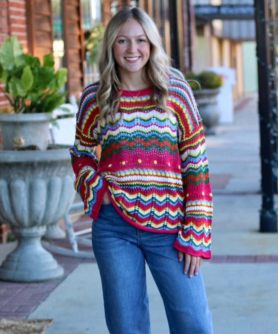 Boho Colorblock Stripe Knit Sweater