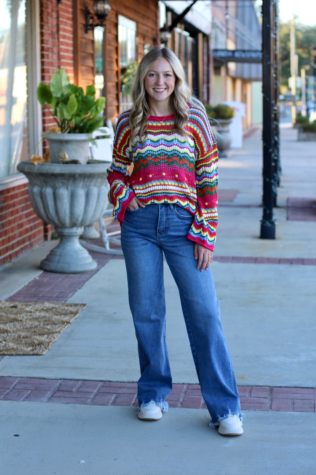 Boho Colorblock Stripe Knit Sweater