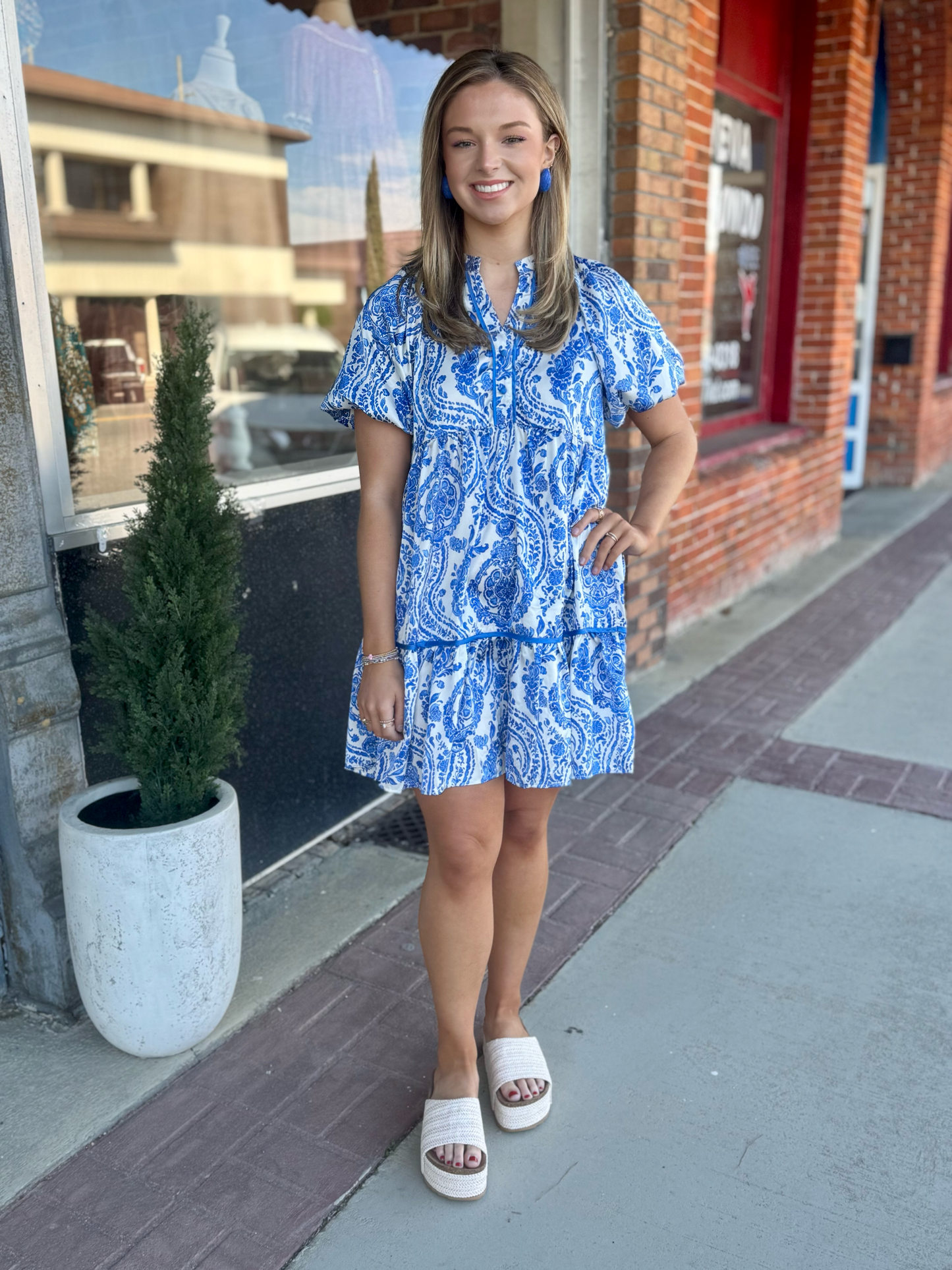 Paisley Faux Button Dress