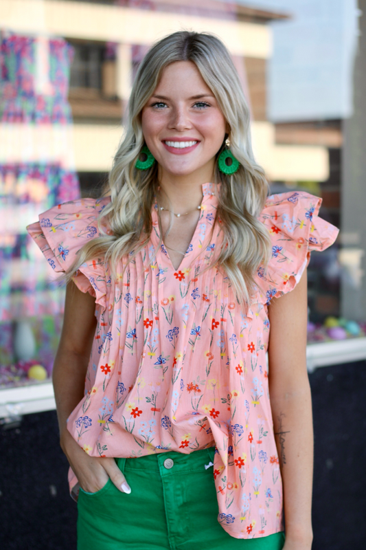Floral Print Pintuck Top