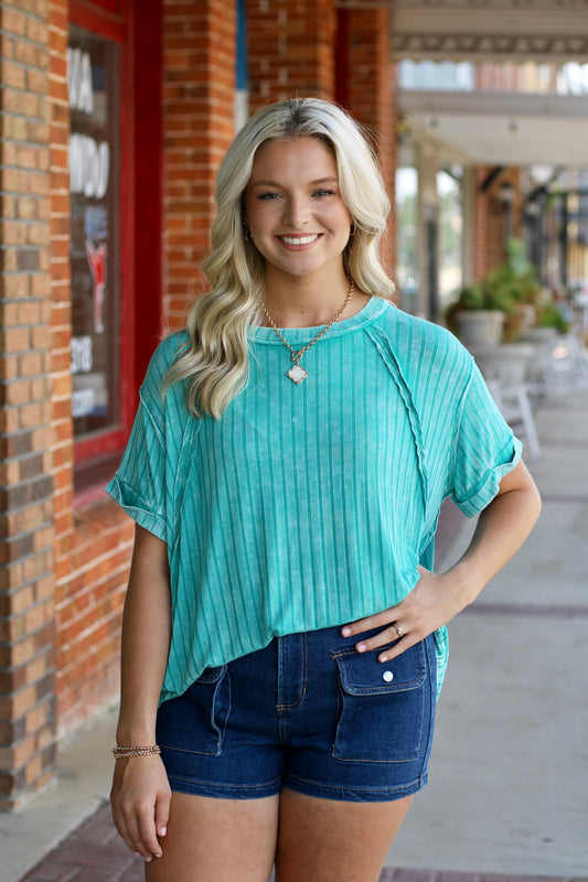 Zenana Acid Washed Ribbed Top