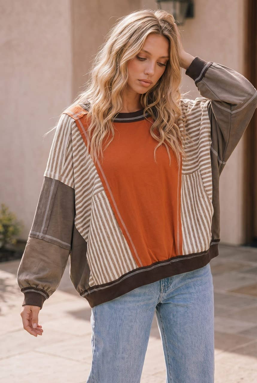 Relaxed Fit Color Block Pullover Sweater