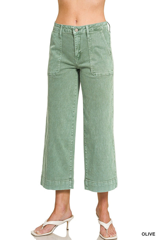 Zenana Cropped Wide Leg Color Denim Pants