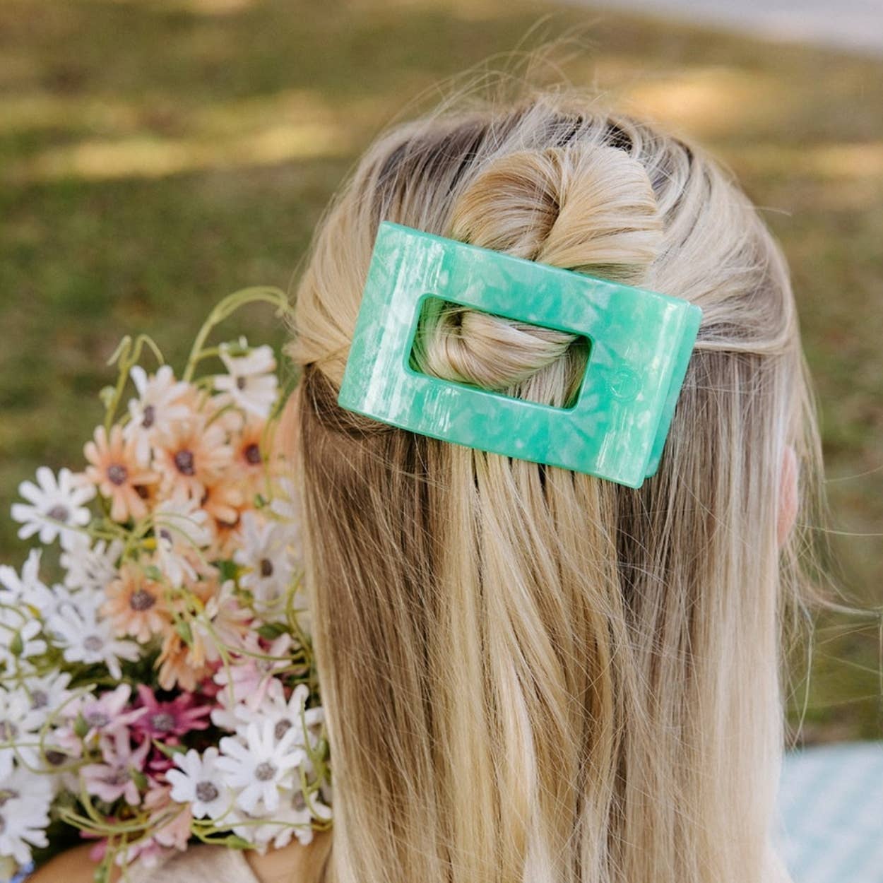 Teleties Flat Rectangle Hair Clip Medium - Spring Splash