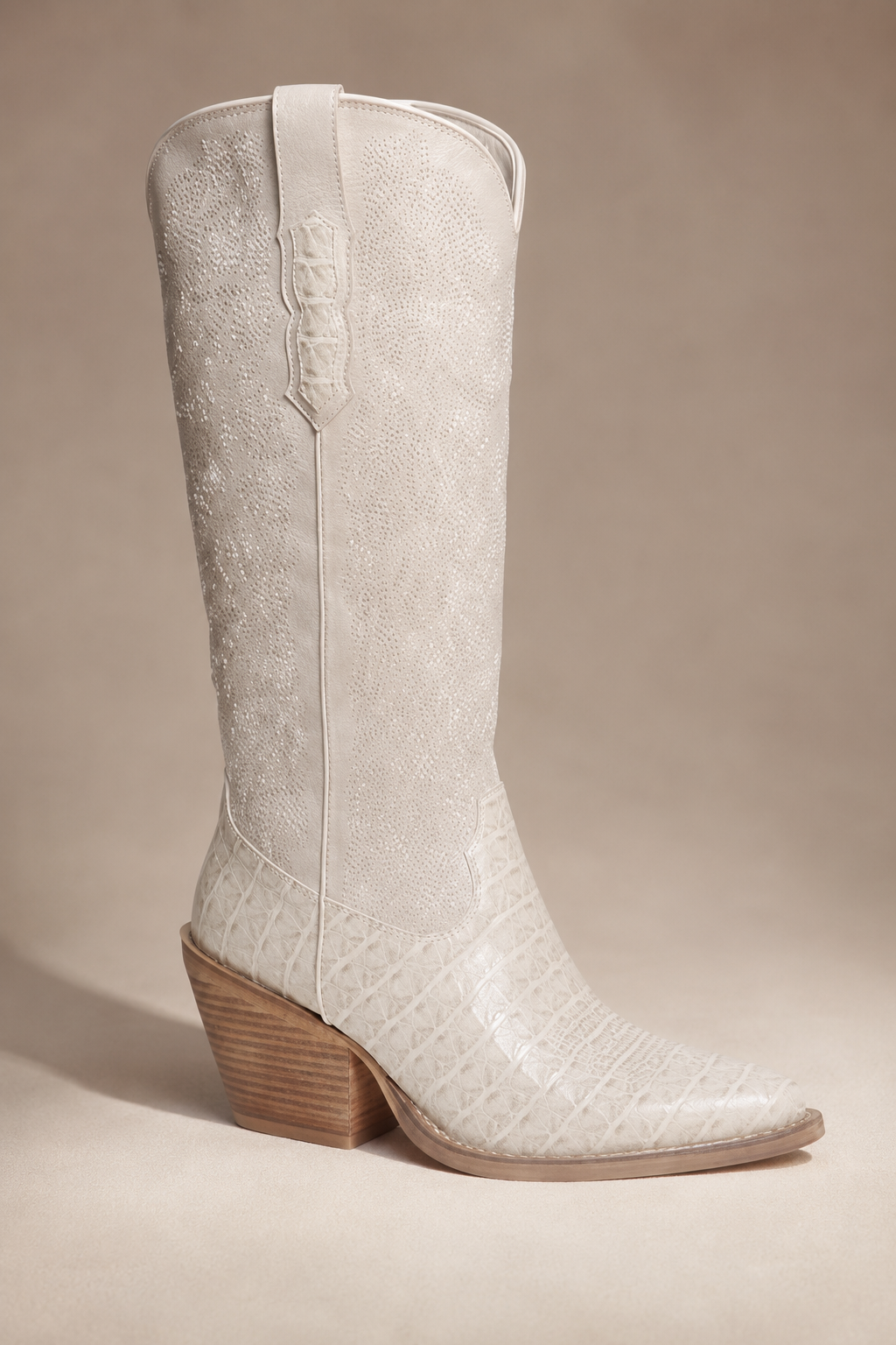Embossed Croc Western Knee High Boots