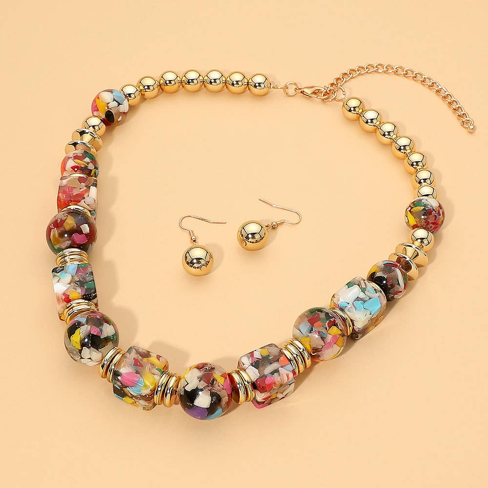 Chunky Abstract Resin Beaded Statement Necklace