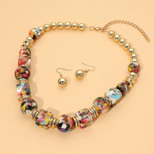 Chunky Abstract Resin Beaded Statement Necklace