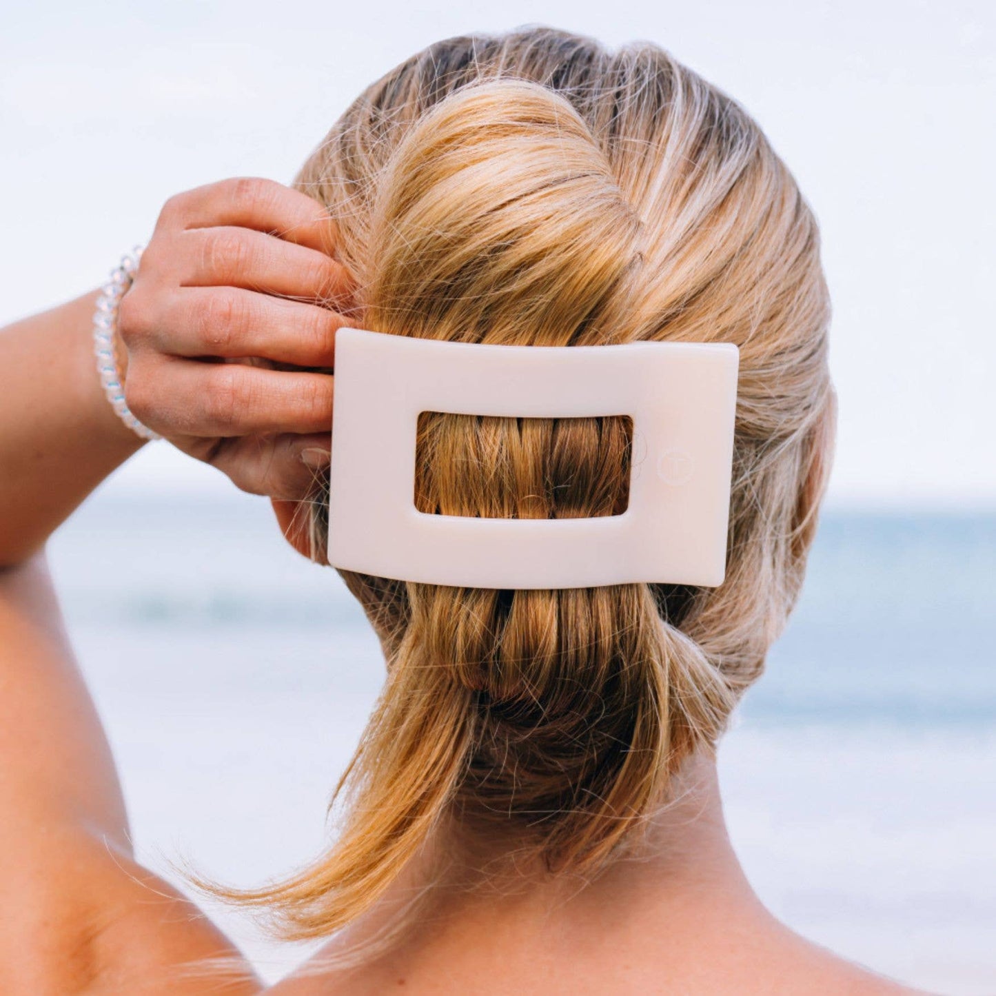 Teleties Flat Rectangle Hair Clip Large - Almond Beige