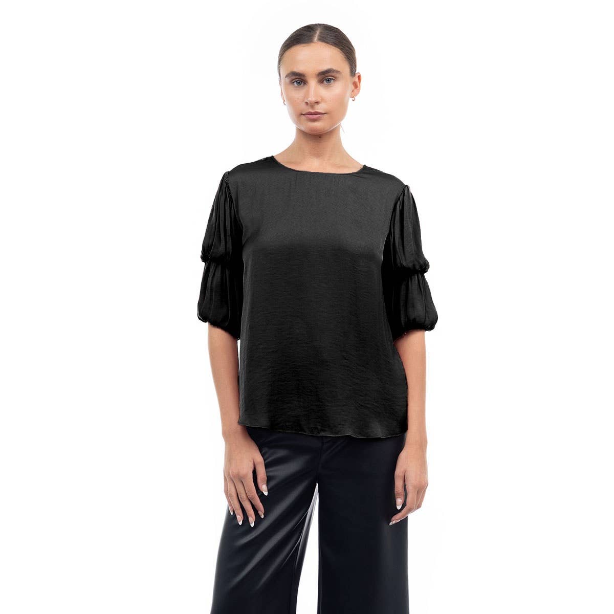 Bubble Sleeve Blouse With Back Keyhole Detail
