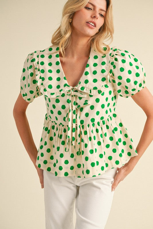 Polka Dot Print Peplum Top