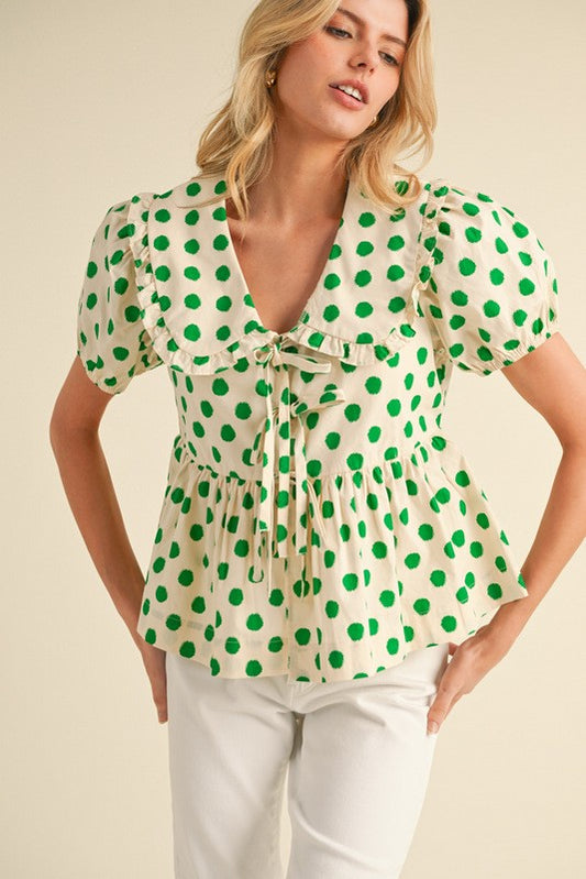 Polka Dot Print Peplum Top