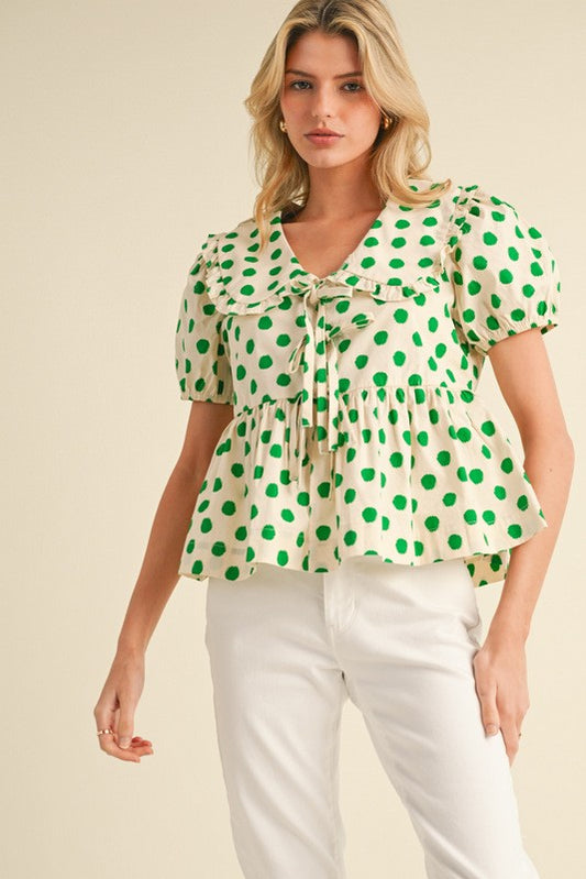 Polka Dot Print Peplum Top