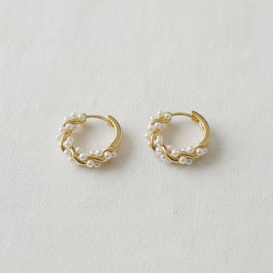 Elegant French Inspired Pearl Hoop Earrings