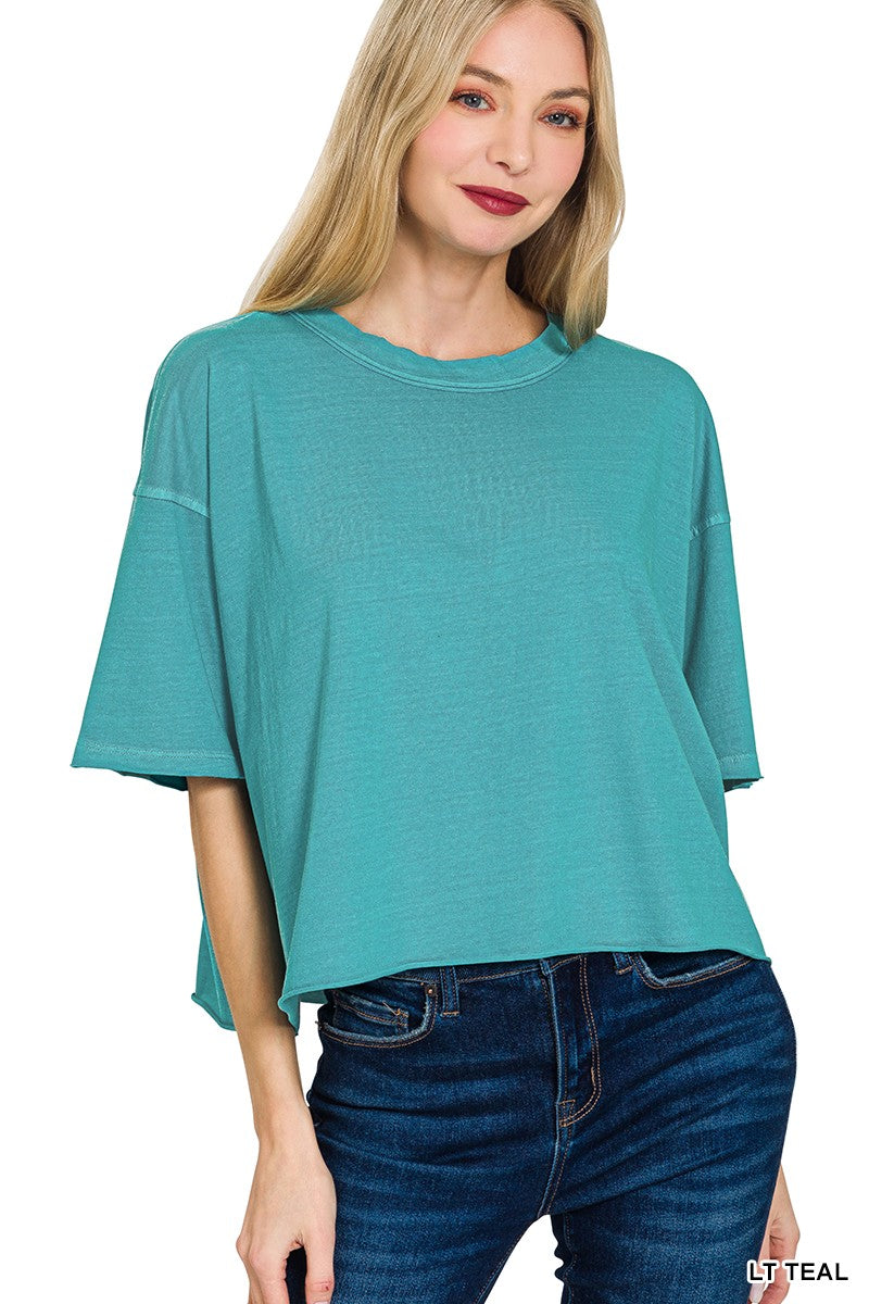 Zenana Washed Oversized Crop Box Tee