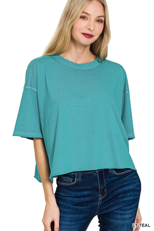 Zenana Washed Oversized Crop Box Tee