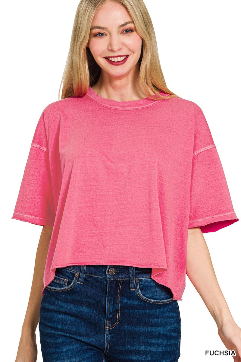 Zenana Washed Oversized Crop Box Tee
