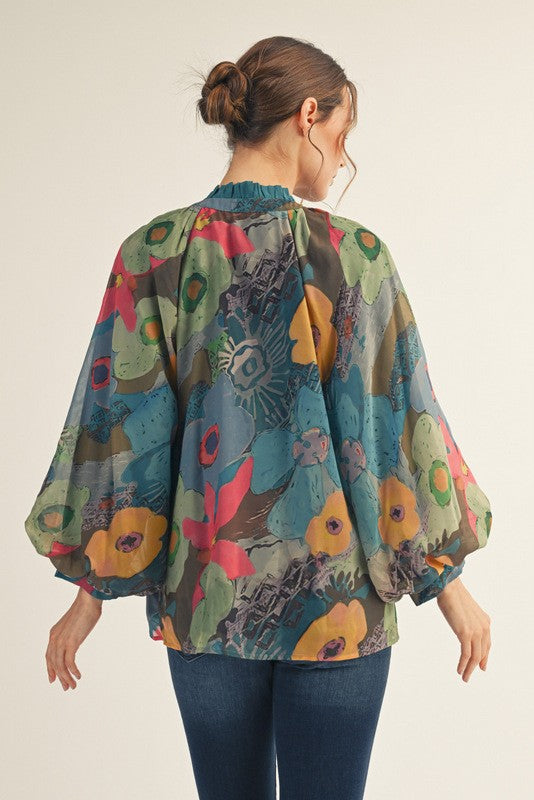 Button Down Floral Chiffon Top