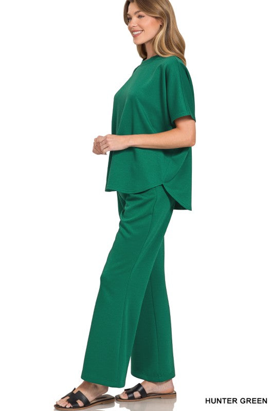 Zenana Scuba Curbed Hem Top & Pants Set