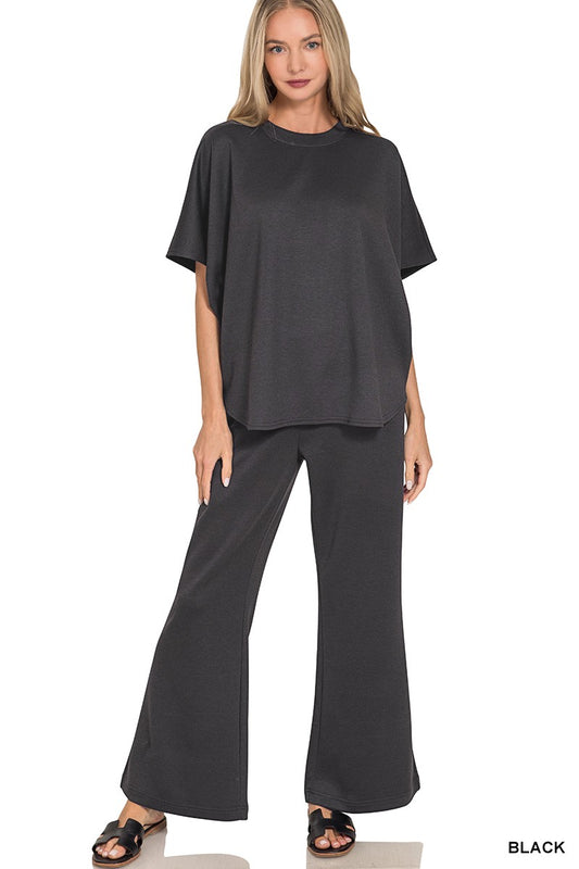 Zenana Scuba Curbed Hem Top & Pants Set