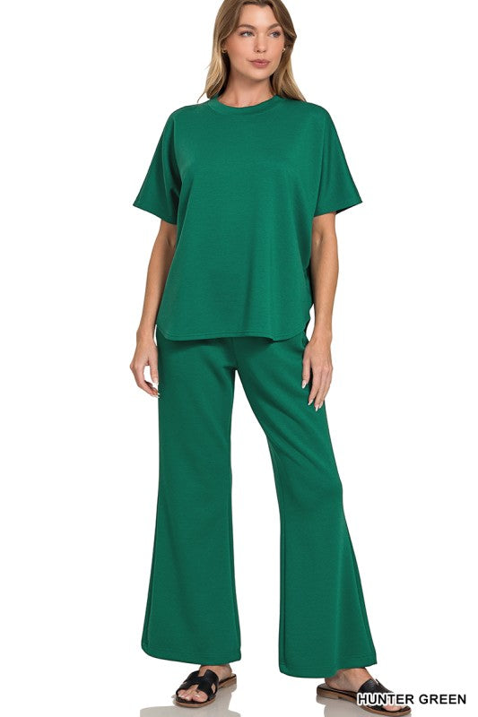 Zenana Scuba Curbed Hem Top & Pants Set