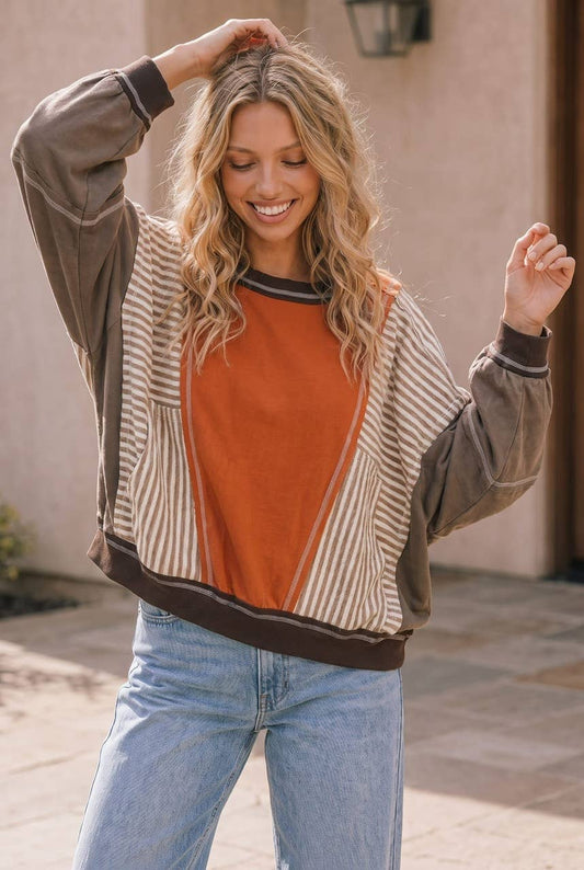 Relaxed Fit Color Block Pullover Sweater