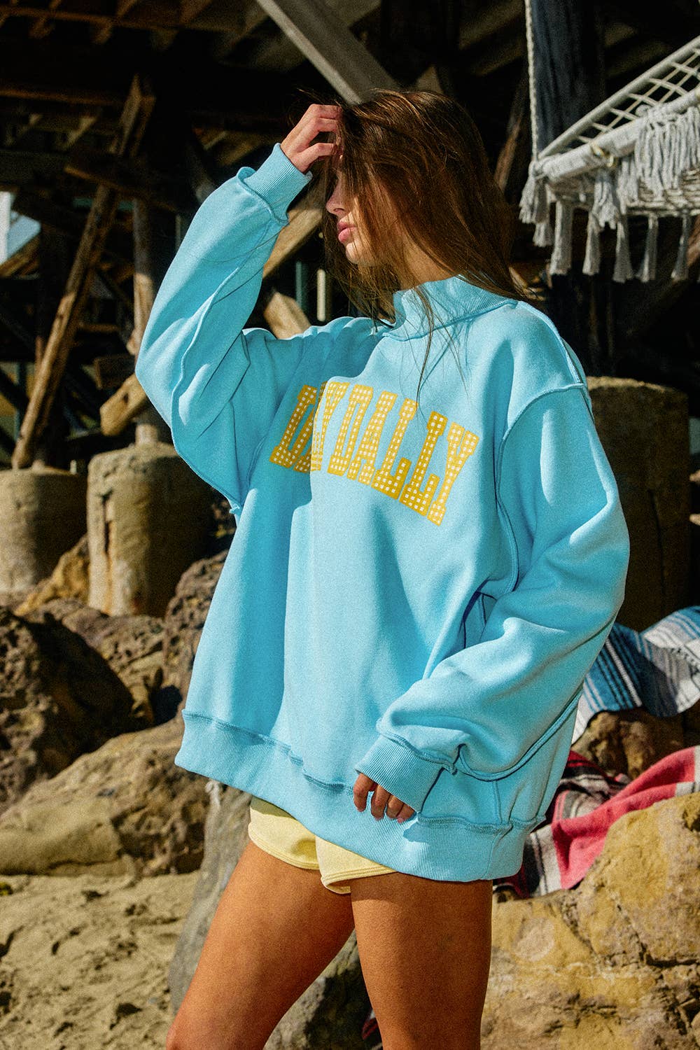 Dilly Dally Reversible Mockneck Sweatshirt - Blue/Yellow