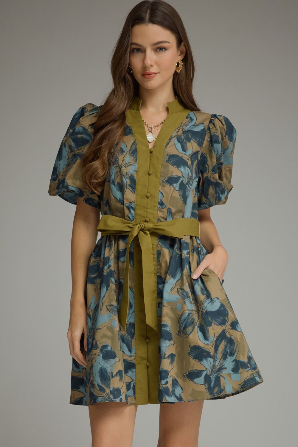 Olive Floral Mini Dress