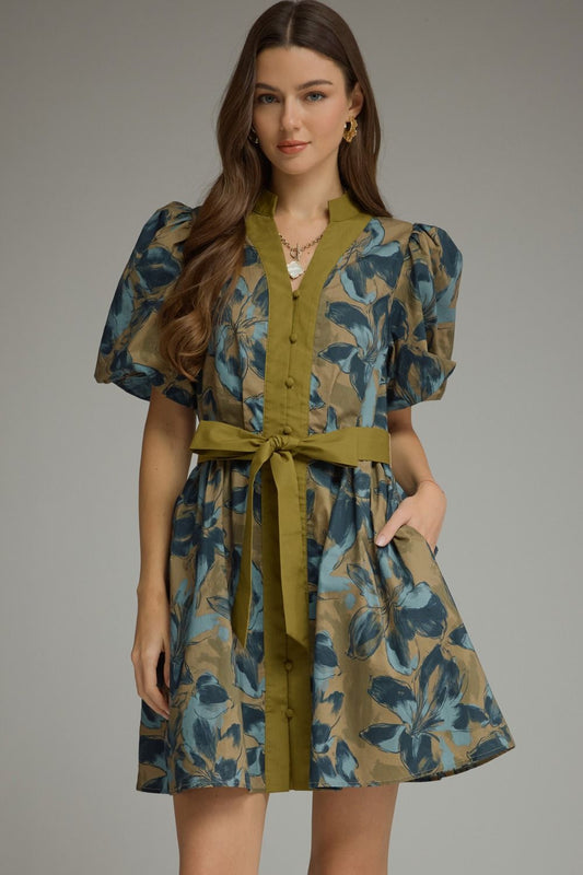Olive Floral Mini Dress