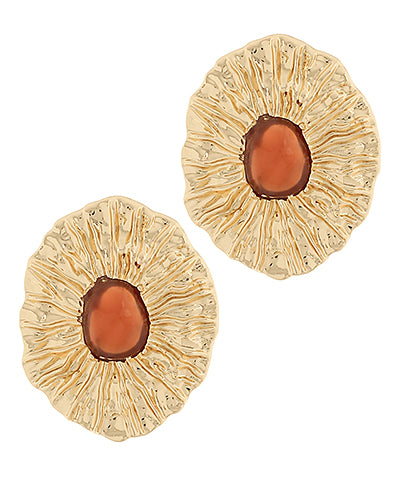 Textured Oval w/Stone Earrings