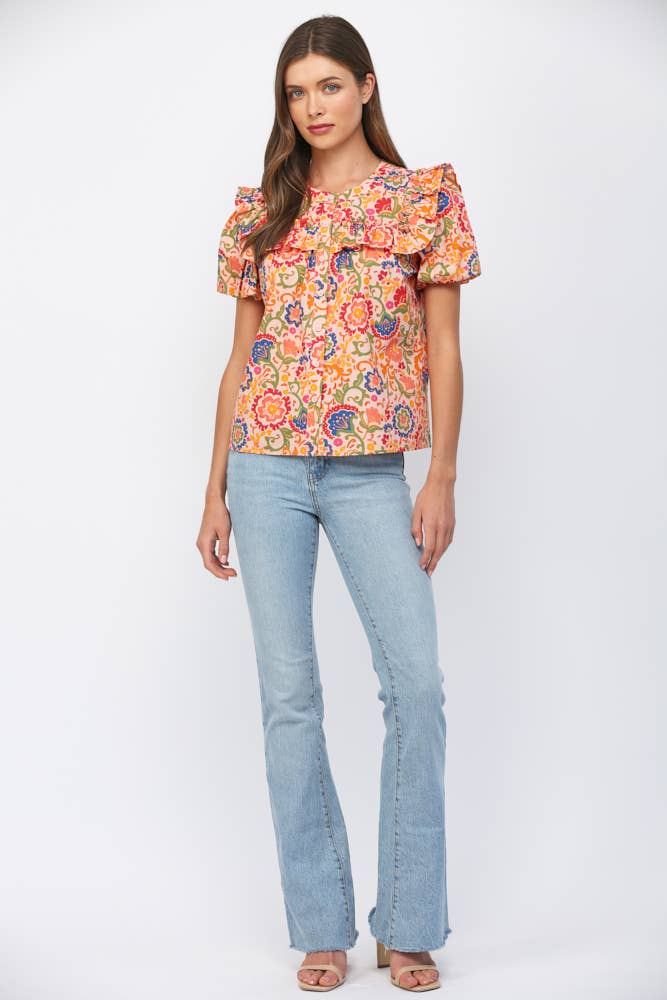 Ruffled Yoke Button Down Top